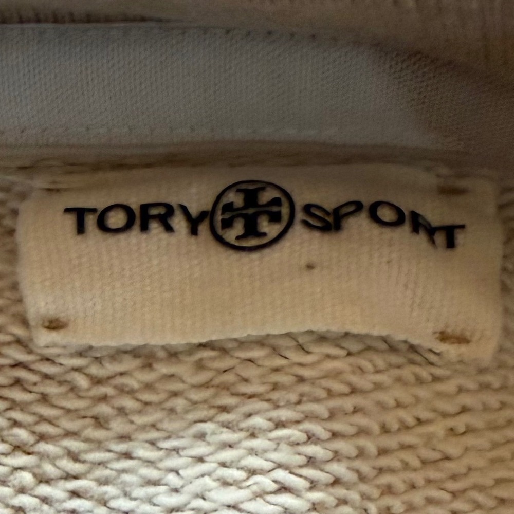 Tory Sport Womens Taupe Heathered French Terry Raglan Crewneck Sweatshirt Logo - Picture 4 of 10